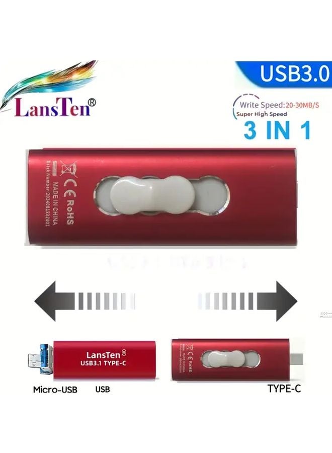 Lansten 3 In 1 USB Flash Drive 16GB USB C MicroUSB USB A For Android Phone Tablet PC Mac - Image 4